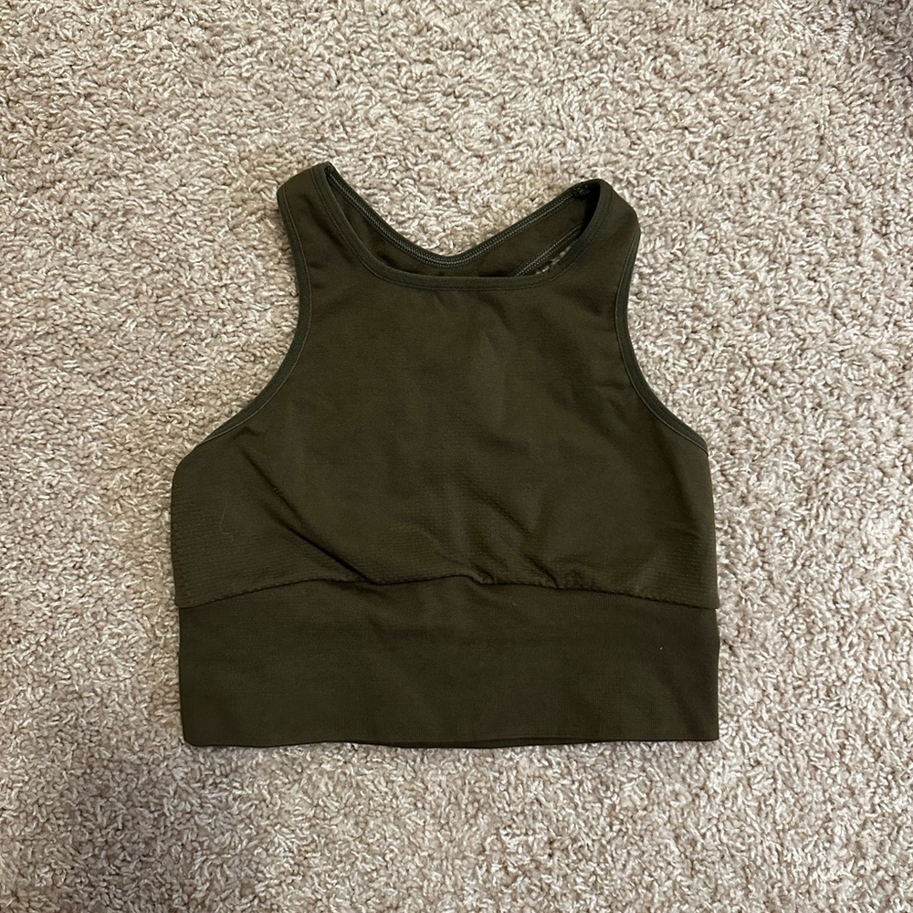 Free People Movement Every Single Time Halter Neck Sports Bra Dark Army Green